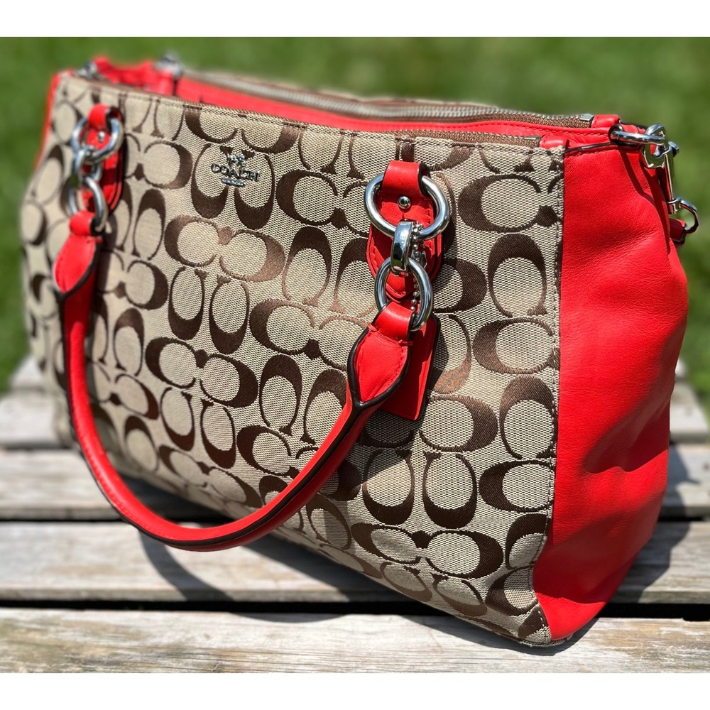 Coach Christie Carryall Tote Handbag Signature Canvas Leather Crossbody F36376 - Picture 9 of 16